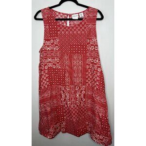 Rachel Zoe Shift Dress 100% Linen Red Print Sleeveless Pockets Size 1X